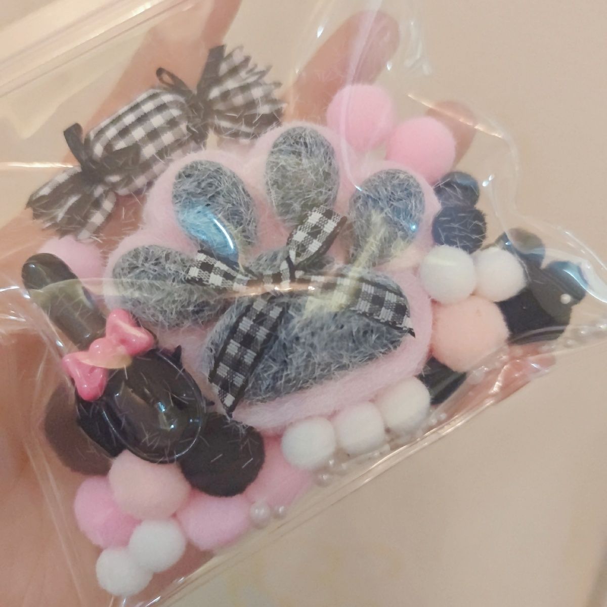 Pink & Black Handmade Silicone Cat's Paw with Flocking Taba Squishy Toy – product image 2