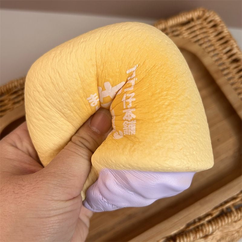 Milk Bun Slow-Rising Squishy – Honey Yellow & Chocolate Black Printed Bread Squeeze Toy