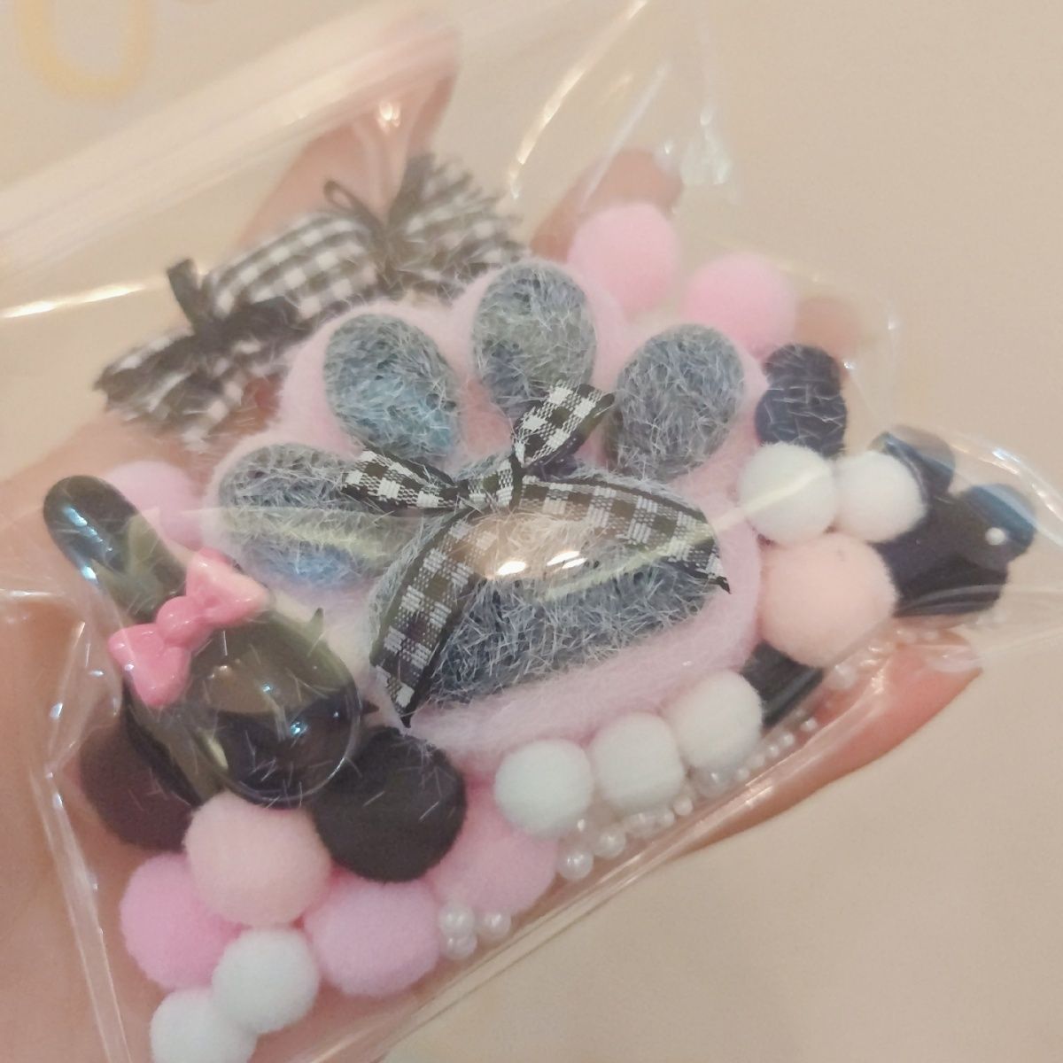Pink & Black Handmade Silicone Cat's Paw with Flocking Taba Squishy Toy – product image 6
