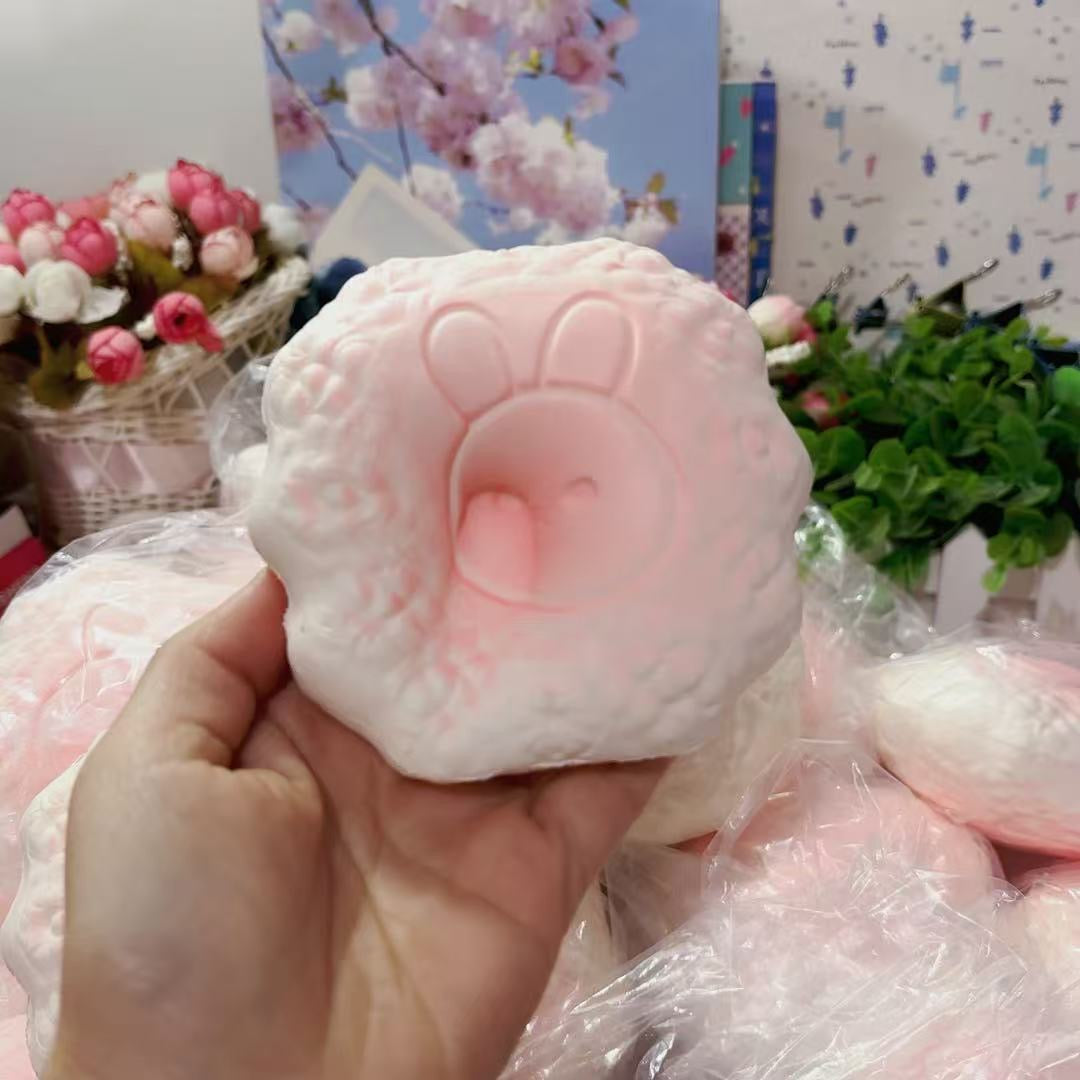 Bunny Face Pillow Slow-Rising Squishy – Pink & Cream Textured Squeeze Toy with Rounded-Square Shape