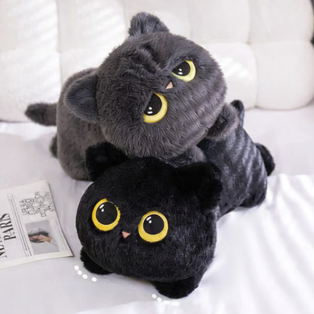 Long Giant Black Gray Fluffy Cat Plushies — image 1