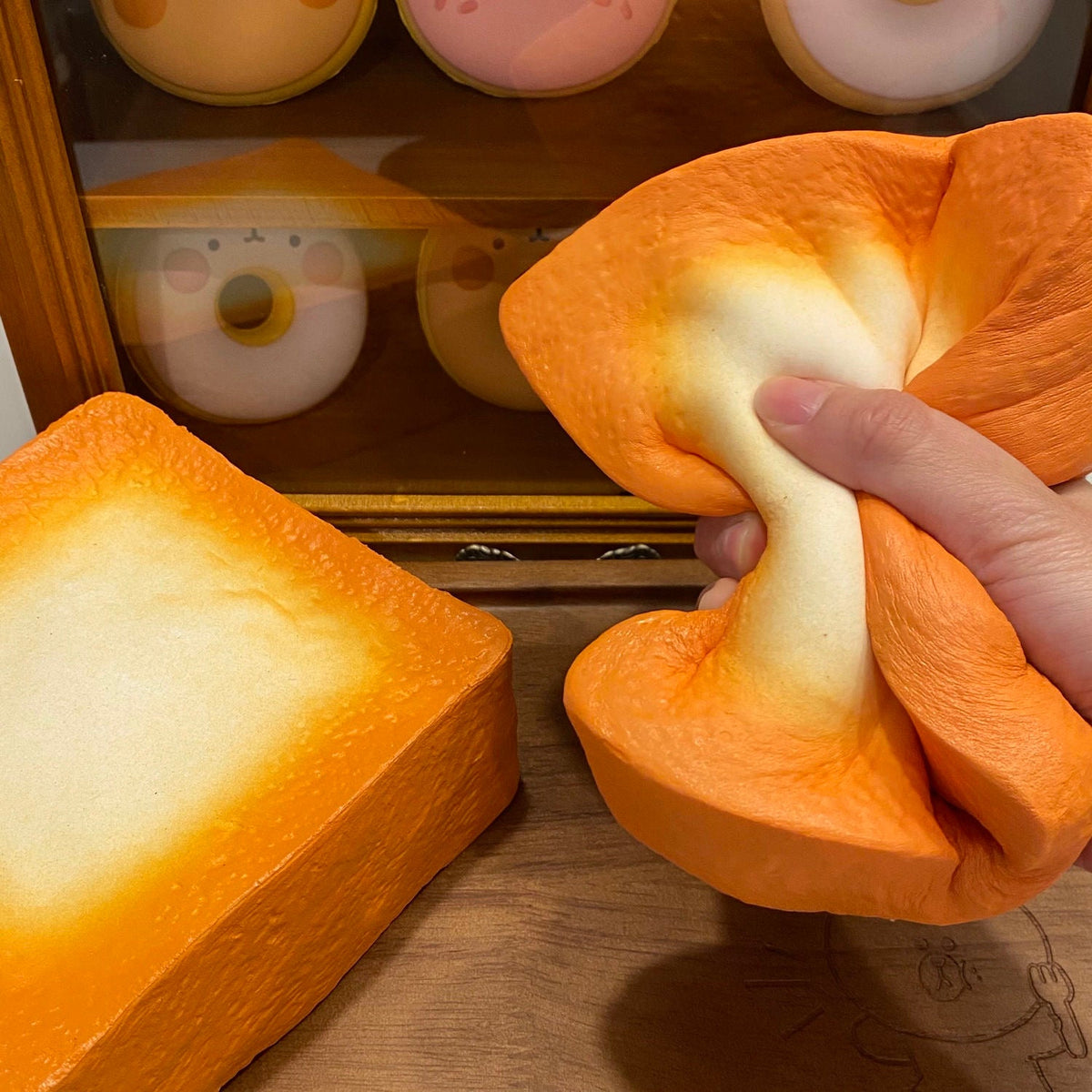 Bread Brick Slow-Rising Squishy – Golden Toasted Bread Block Squeeze Toy with Cream Center & Textured Sides