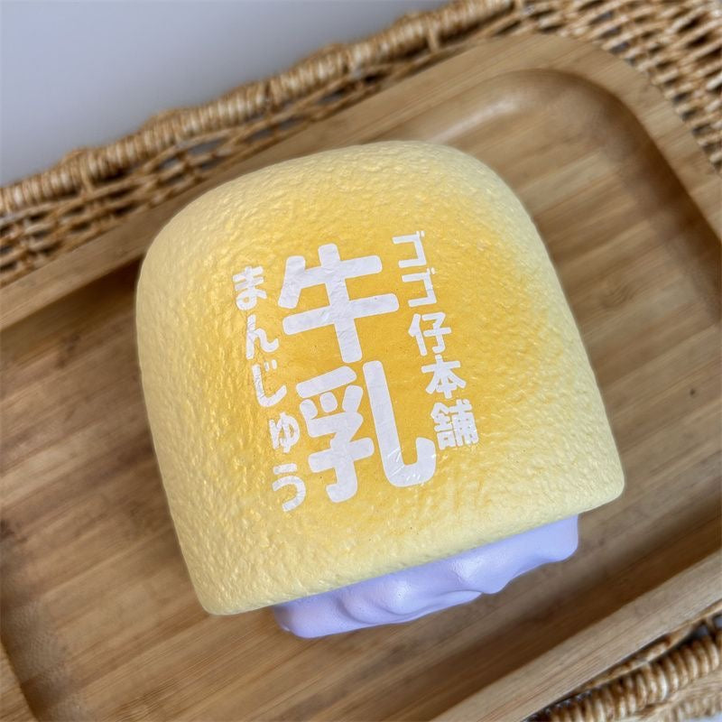 Milk Bun Slow-Rising Squishy – Honey Yellow & Chocolate Black Printed Bread Squeeze Toy