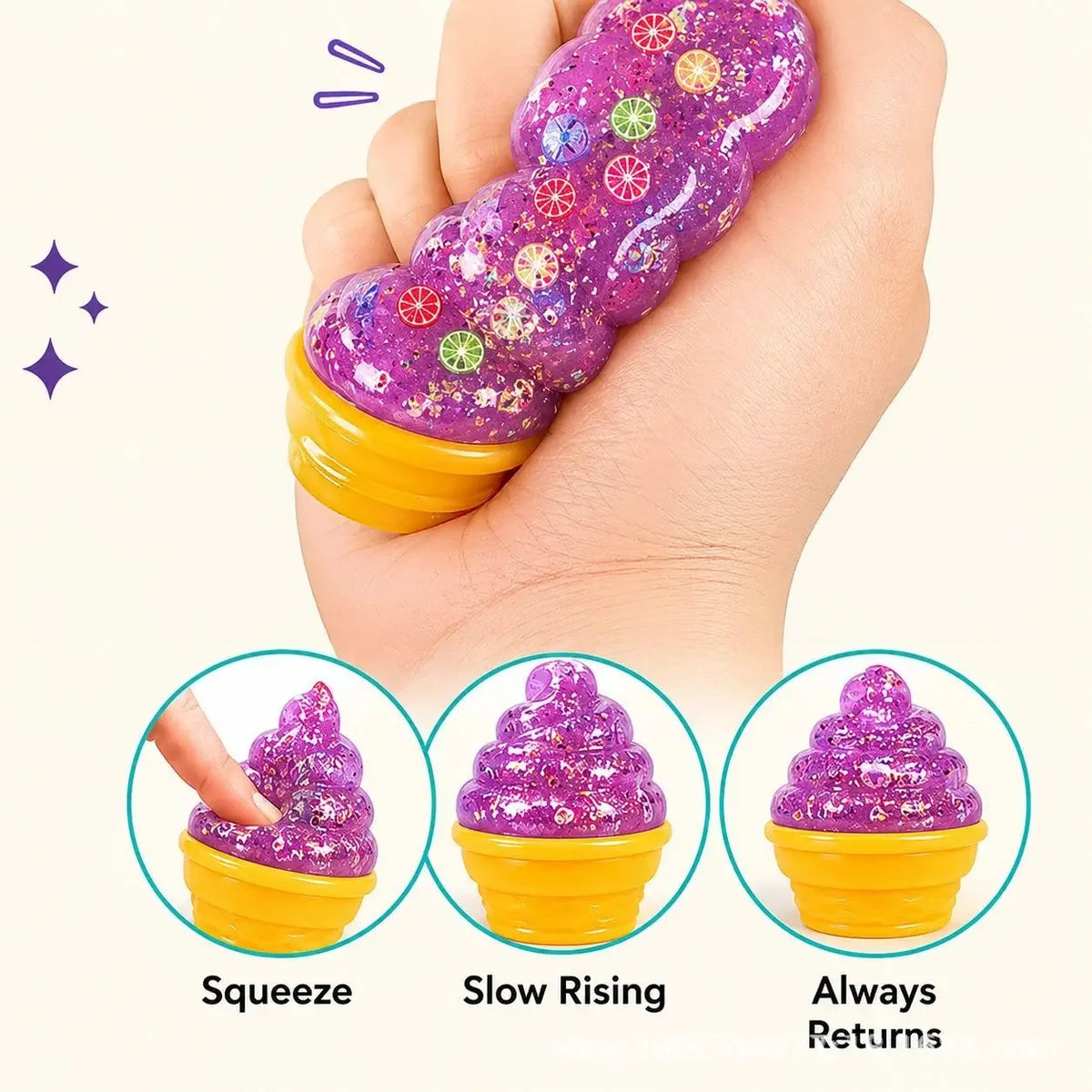 Glitter Ice Cream Squishy — Maltose Stress Relief Squeeze Toy – product image 2