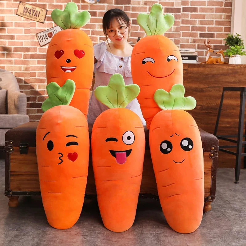 Smiling Carrot Plush | Soft Veggie Pillow Doll, 18–43" | 45–110 cm — image 1