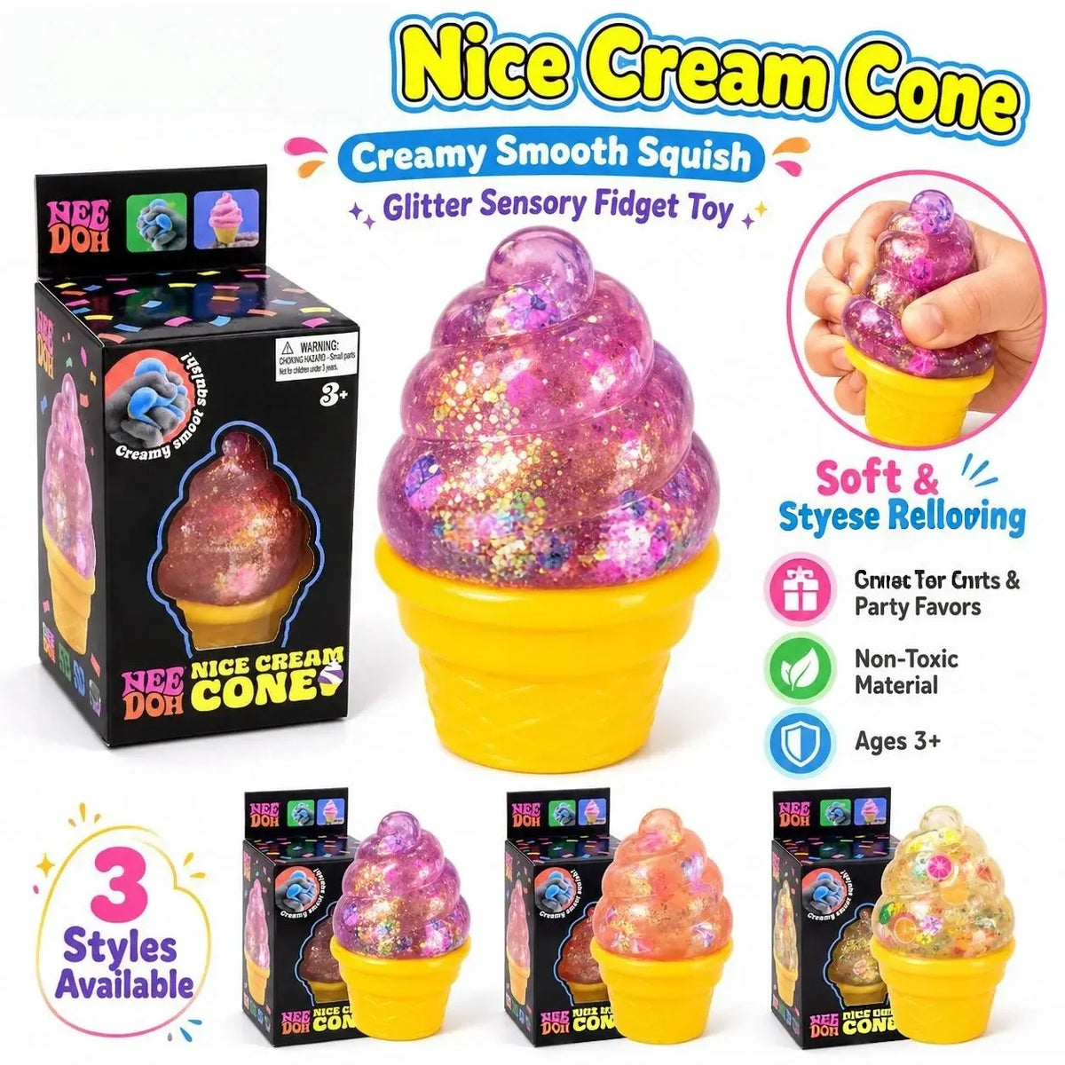 Glitter Ice Cream Squishy — Maltose Stress Relief Squeeze Toy – product image 4