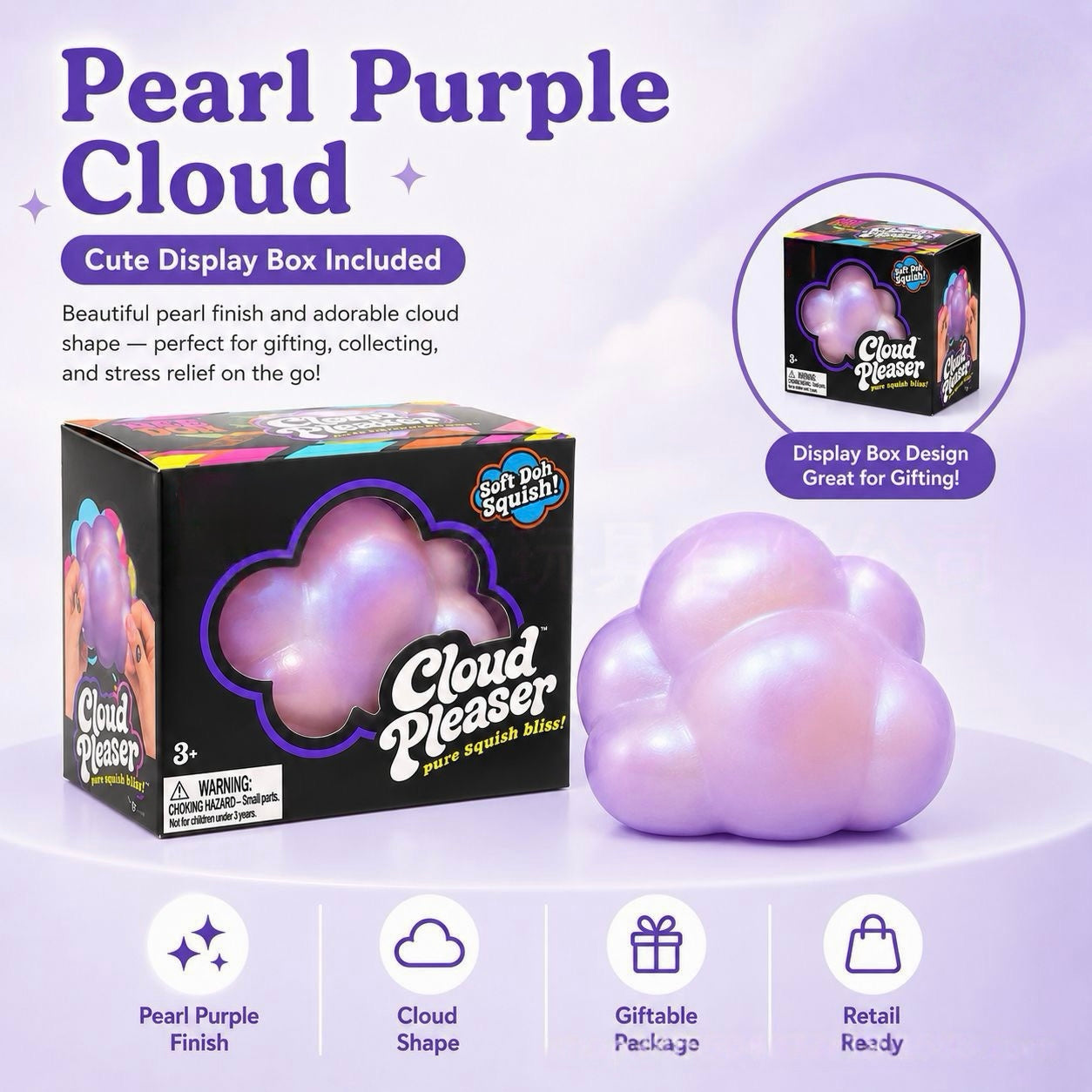 Joyful Little Cloud Squishy — Squeezable Stress Relief Sensory Toy – product image 4