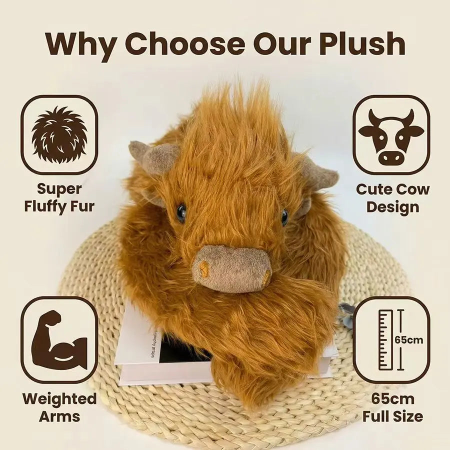Weighted Highland Cow Plush - Soft Calming Cow Pillow, 26" | 65 cm — image 3