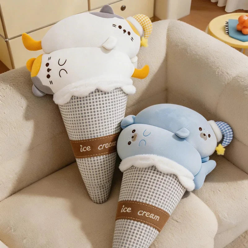 Ice Cream Cat & Seal Plush Pillow – Cool Fabric, 29-35" | 75-90 cm — image 3
