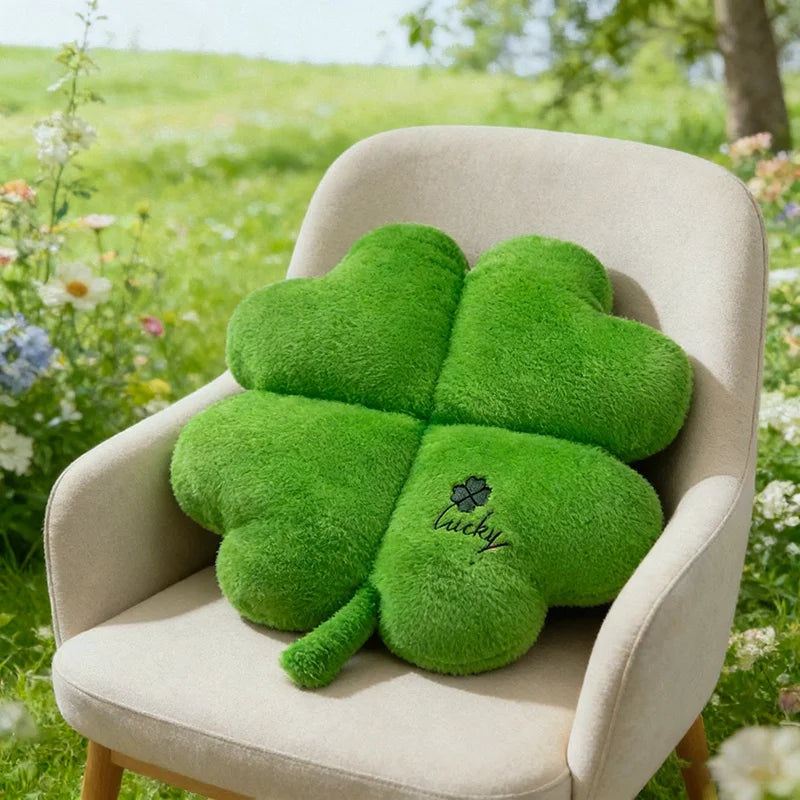 Four-Leaf Clover Plush Pillow – Lucky Green Cushion, 16" | 40 cm — image 1