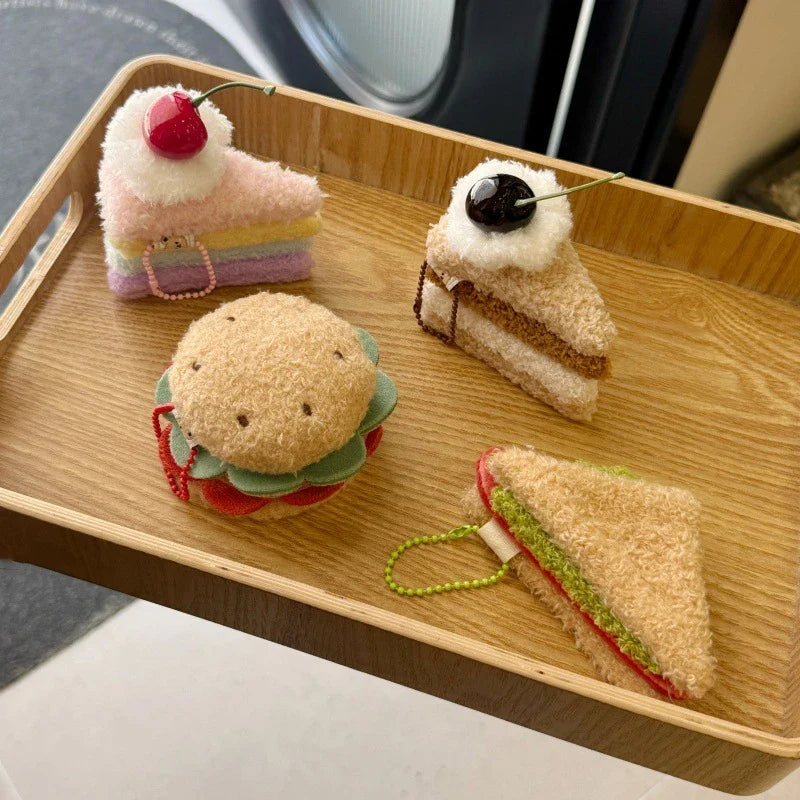 Food-Shaped Plush Keychain Set | Hamburger, Cake & Sandwich Stuffed Pendants — image 1