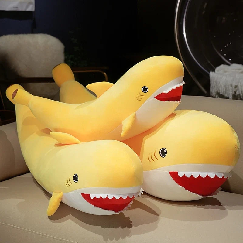 Banana Shark Plush Pillow - Funny Soft Stuffed Shark Cushion, 24-37" | 60-95 cm — image 1