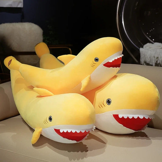 Banana Shark Plush Pillow - Funny Soft Stuffed Shark Cushion, 24-37" | 60-95 cm — image 1