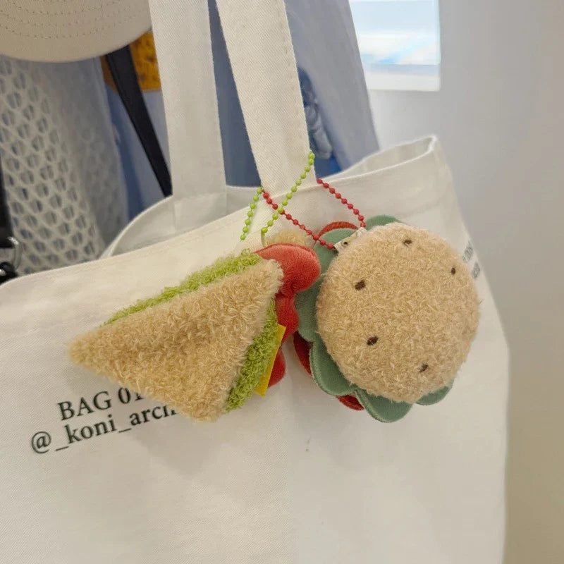 Food-Shaped Plush Keychain Set | Hamburger, Cake & Sandwich Stuffed Pendants — image 5