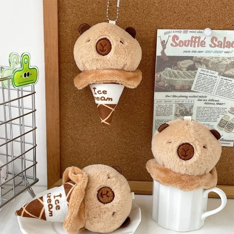 Capybara Ice Cream Plush Keychain - Mini Dessert Charm — image 3