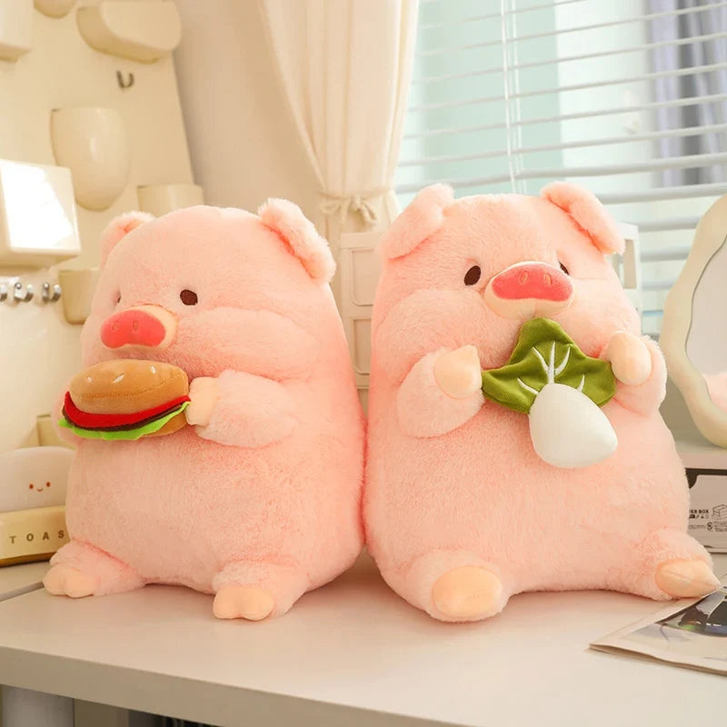 Pig Plush Toy - Soft Piggy with Hamburger or Cabbage, 8-12" | 20-30 cm — image 2