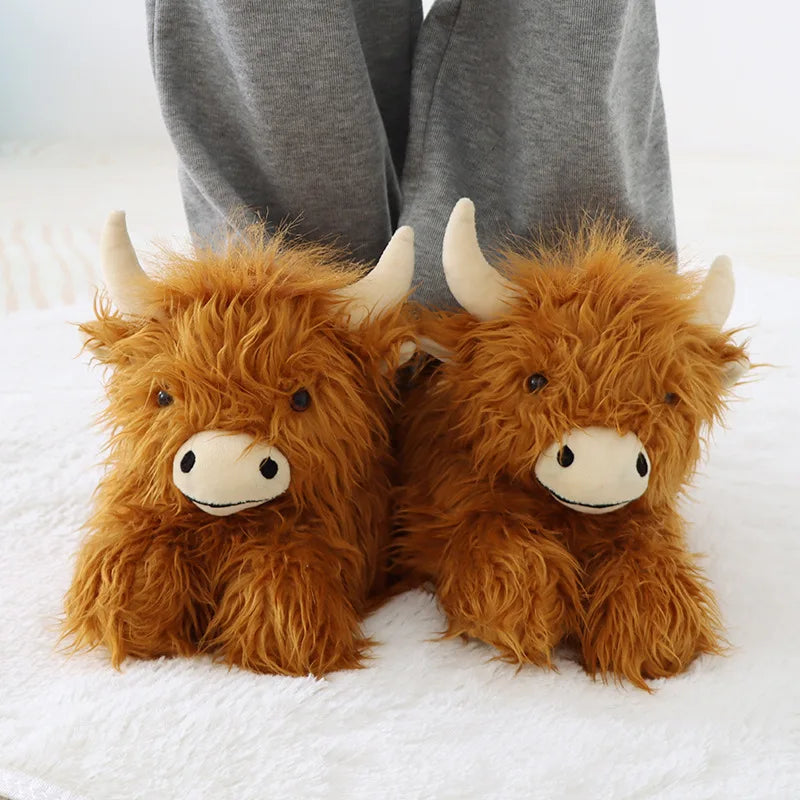 Fluffy Highland Cow Plush Slippers | Warm Indoor Animal Slides for Women & Men — image 5