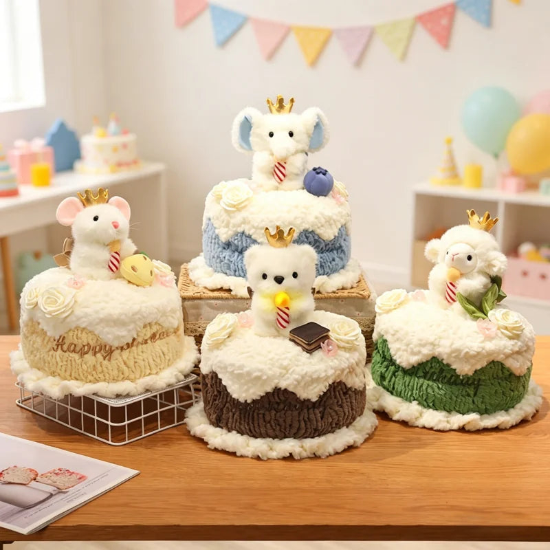 Animal Birthday Cake Plush Toy - Soft Cake with Light-Up Candle, 12" | 30 cm — image 2