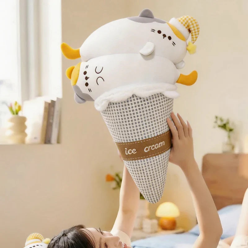 Ice Cream Cat & Seal Plush Pillow – Cool Fabric, 29-35" | 75-90 cm — image 2