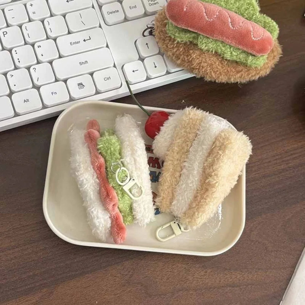 Korean-Style Food Plush Keychain Set | Hamburger, Sandwich & Snack Pendants — image 3