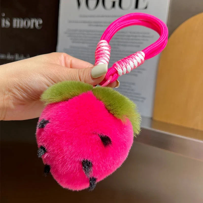 Strawberry Plush Fur Keychain – 5 Colors, 3.5" | 9 cm — image 2