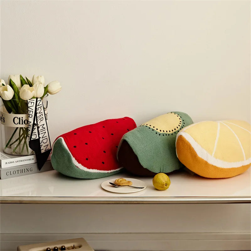 Fruit Throw Pillow - Knitted Watermelon & Avocado Cushion, 8-16" | 20-40 cm — image 1