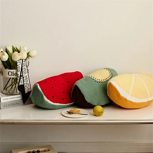 Fruit Throw Pillow - Knitted Watermelon & Avocado Cushion, 8-16" | 20-40 cm — image 1