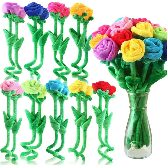 Stemmed Rose Plushies, Six Pieces Mixed Colors, 13" | 32 cm — image 1