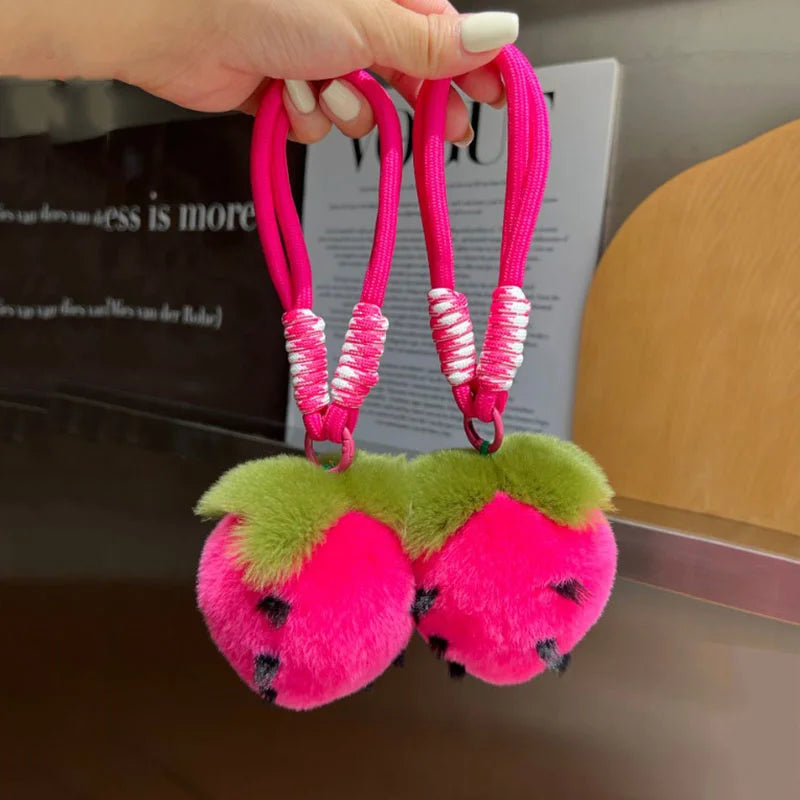 Strawberry Plush Fur Keychain – 5 Colors, 3.5" | 9 cm — image 3