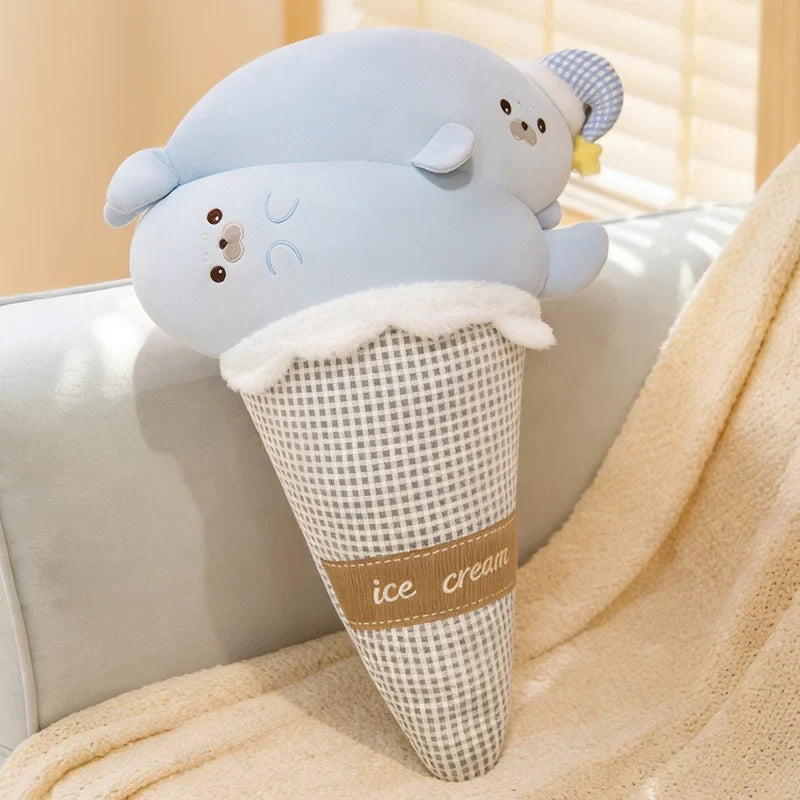 Ice Cream Cat & Seal Plush Pillow – Cool Fabric, 29-35" | 75-90 cm — image 7