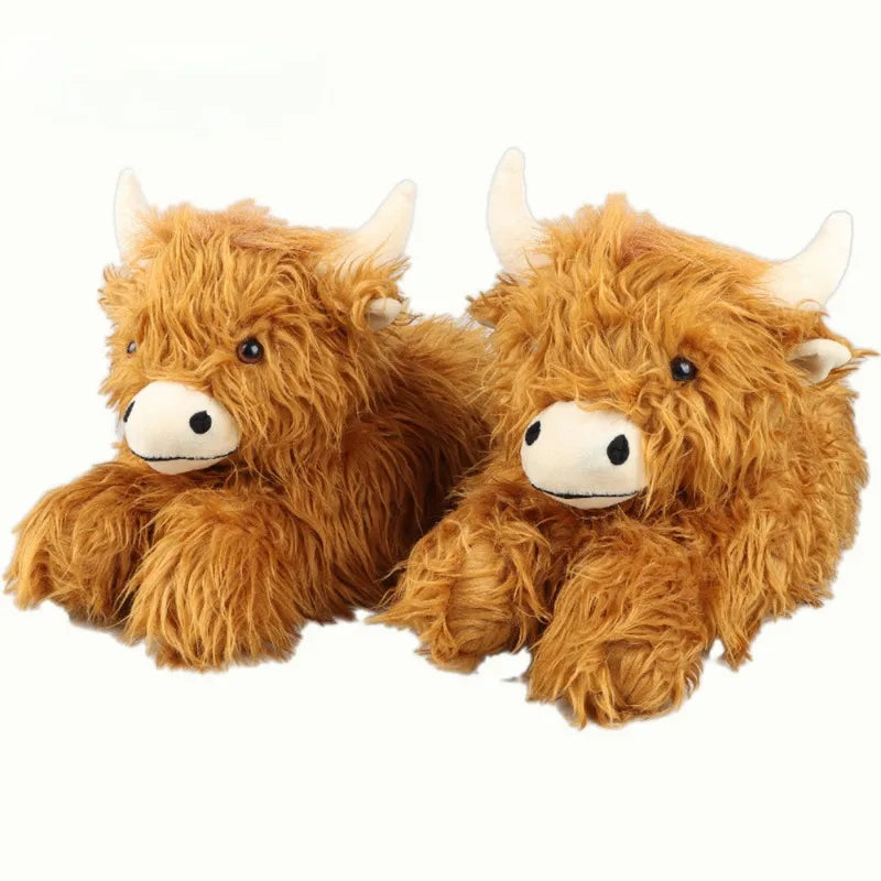 Fluffy Highland Cow Plush Slippers | Warm Indoor Animal Slides for Women & Men — image 4