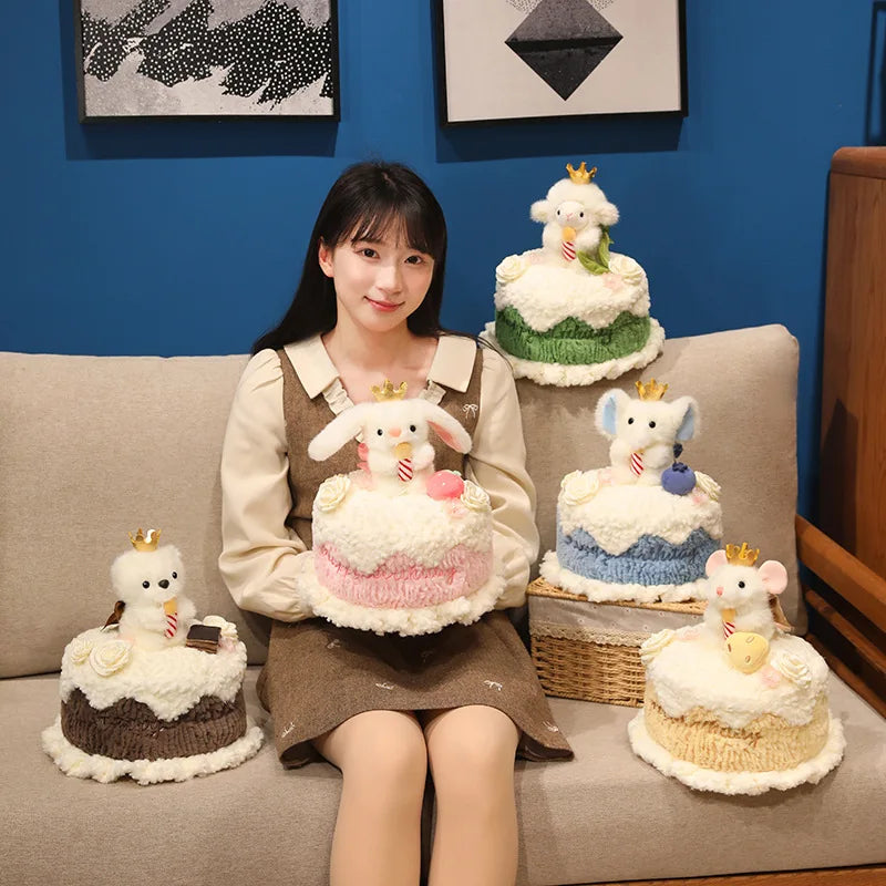 Animal Birthday Cake Plush Toy - Soft Cake with Light-Up Candle, 12" | 30 cm — image 3