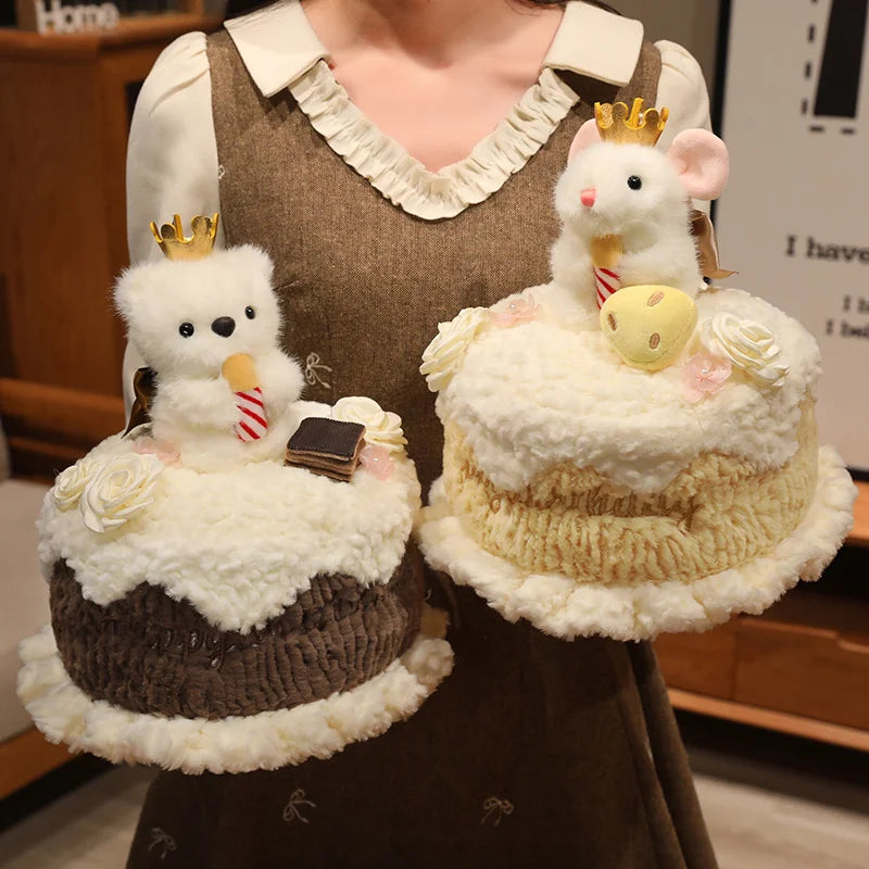 Animal Birthday Cake Plush Toy - Soft Cake with Light-Up Candle, 12" | 30 cm — image 4