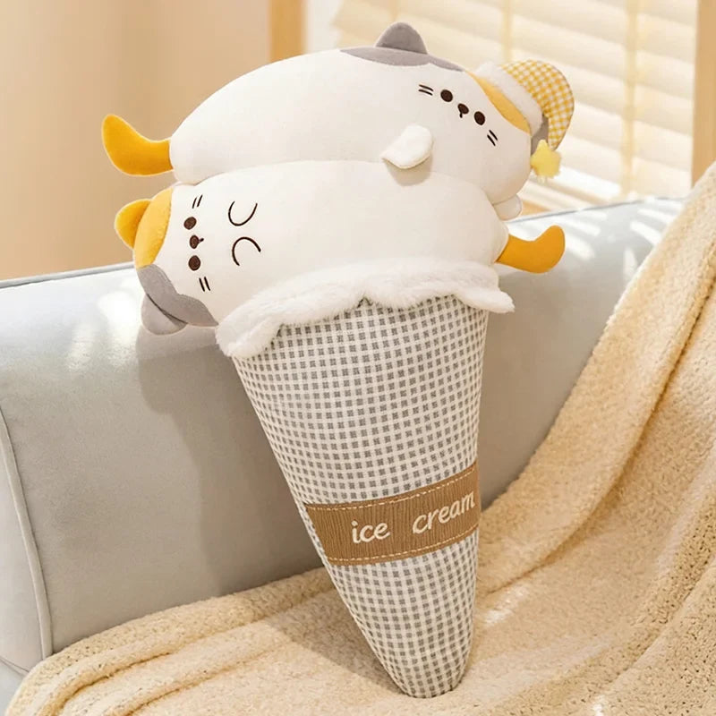 Ice Cream Cat & Seal Plush Pillow – Cool Fabric, 29-35" | 75-90 cm — image 6