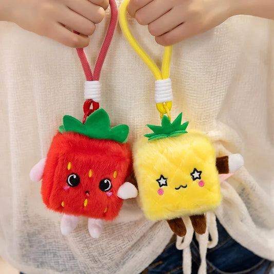 Strawberry & Pineapple Plush Keychain - Mini Fruit Doll, 5.5" | 14 cm — image 1