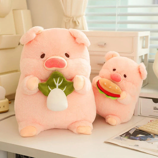 Pig Plush Toy - Soft Piggy with Hamburger or Cabbage, 8-12" | 20-30 cm — image 1
