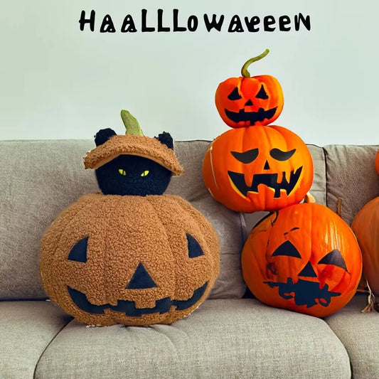 Halloween Pumpkin Plush Pillow - Soft Spooky Ghost Pumpkin, 9-13" | 24-33 cm — image 1