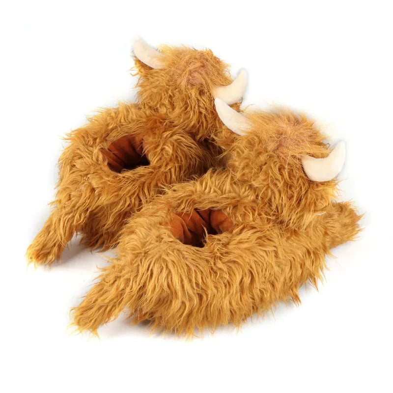 Fluffy Highland Cow Plush Slippers | Warm Indoor Animal Slides for Women & Men — image 2