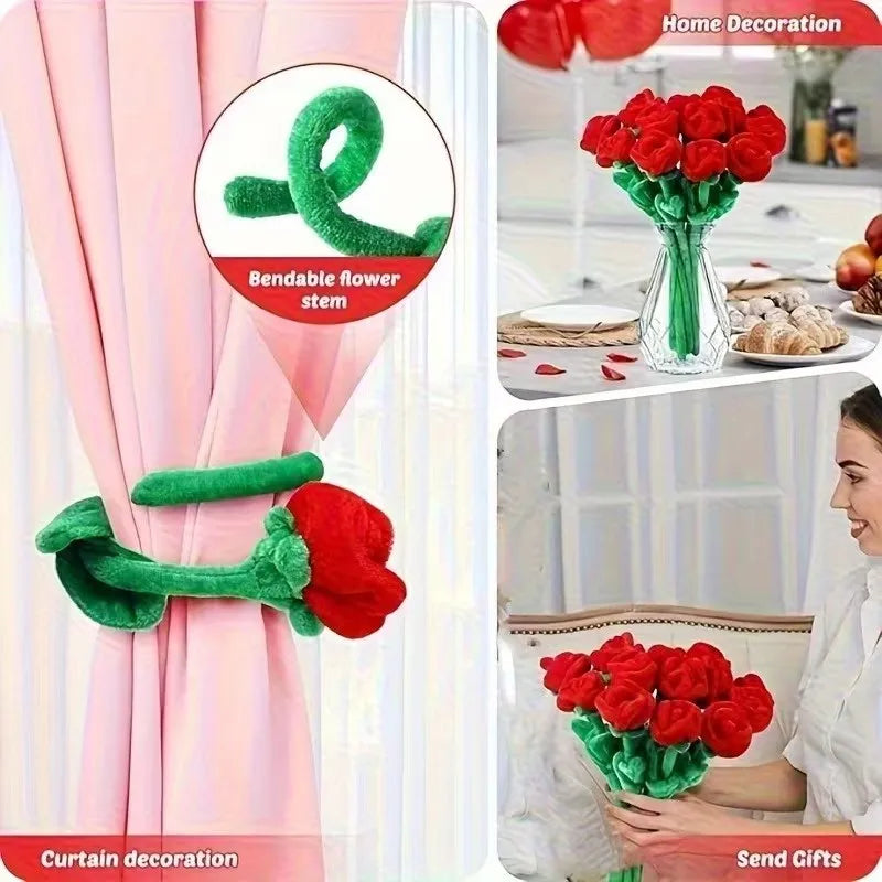 Stemmed Rose Plushies, Six Pieces Mixed Colors, 13" | 32 cm — image 3