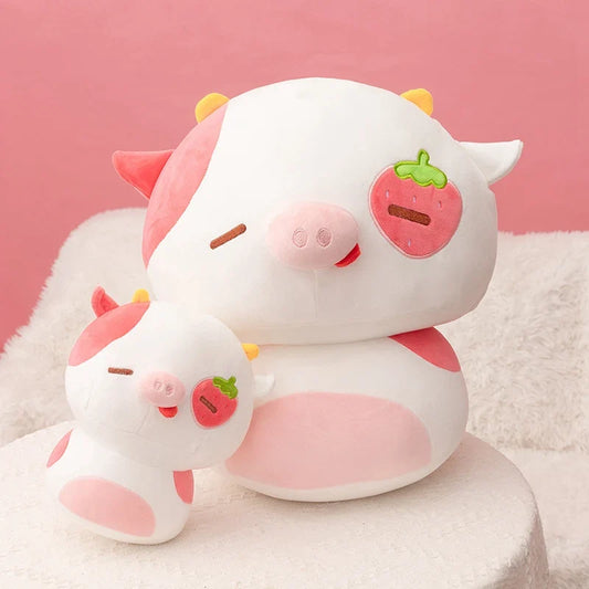 Strawberry Cow Plush Toy - Chubby Soft Cow Pillow, 8-14" | 20-36 cm — image 1
