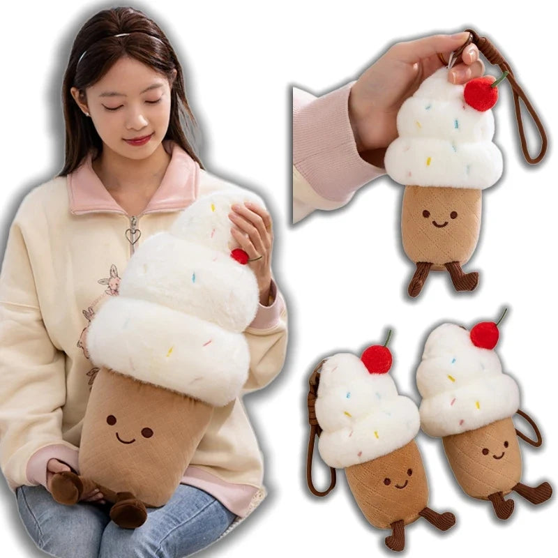 Cherry Ice Cream Plush Toy | Soft Stuffed Ice Cream Cone, 6\ or 24\" | 15-60 cm" — image 1