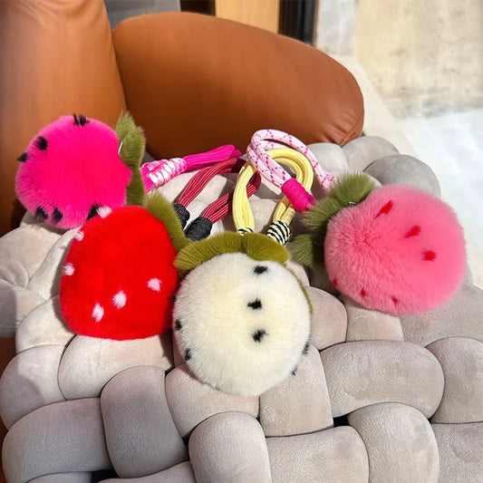 Strawberry Plush Fur Keychain – 5 Colors, 3.5" | 9 cm — image 1