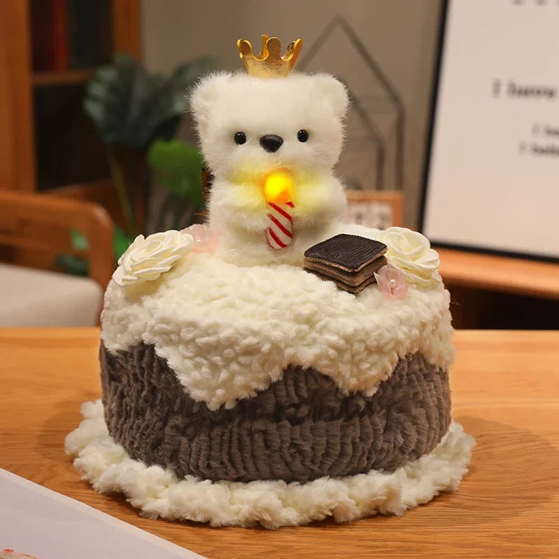 Animal Birthday Cake Plush Toy - Soft Cake with Light-Up Candle, 12" | 30 cm — image 7