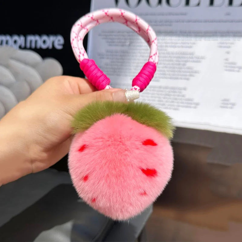 Strawberry Plush Fur Keychain – 5 Colors, 3.5" | 9 cm — image 5