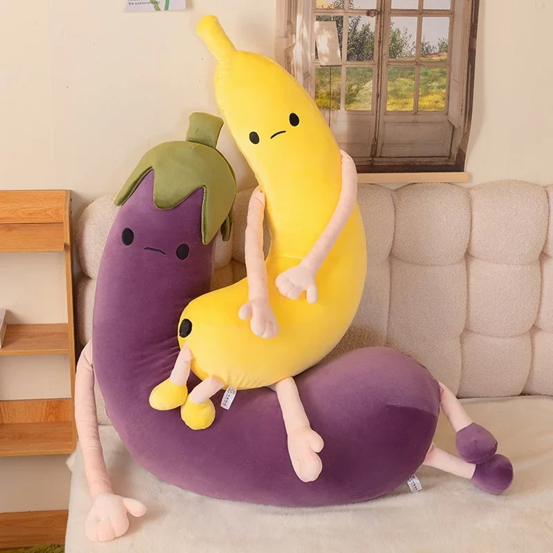 Banana & Eggplant Soothing Pillow | Dual-Fruit Plush Stuffed Cushion — image 1
