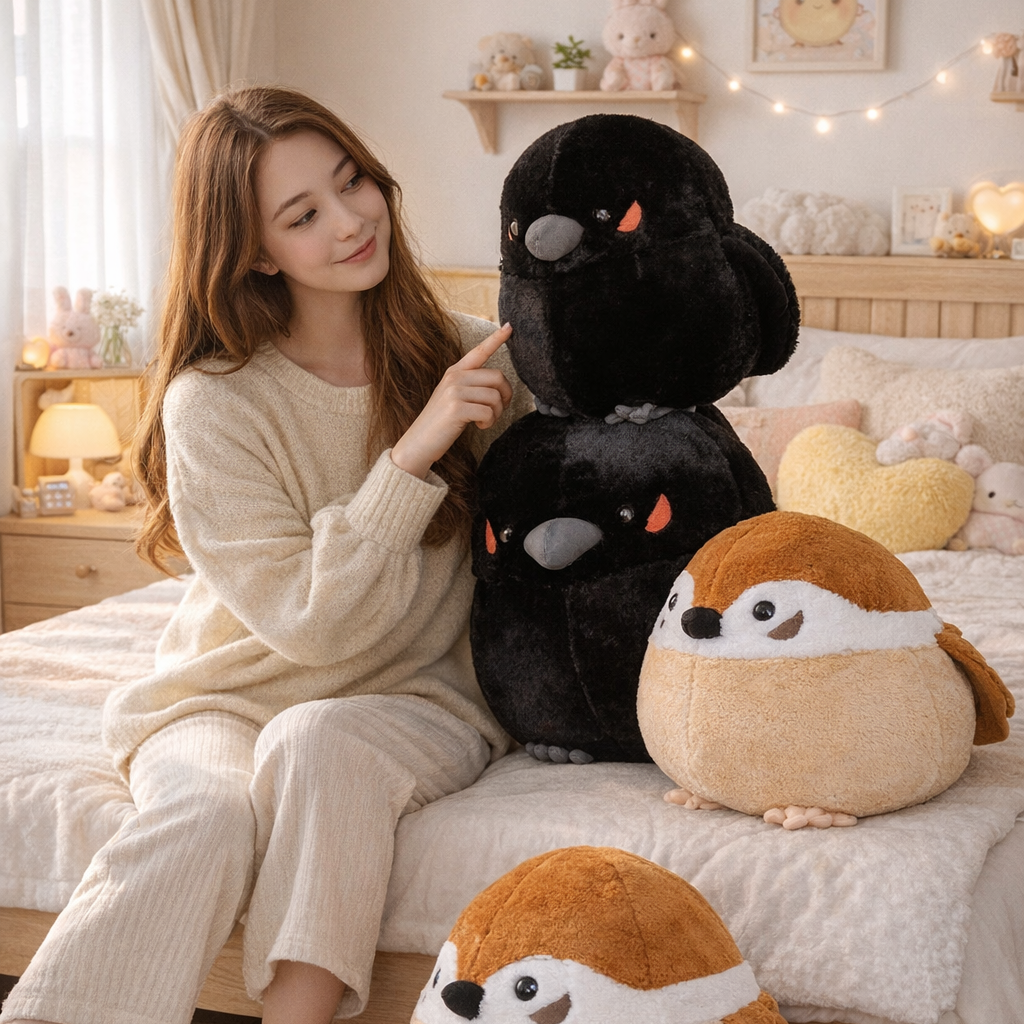 Round Chonky Sparrow Raven Crow Bird Plushies — image 6