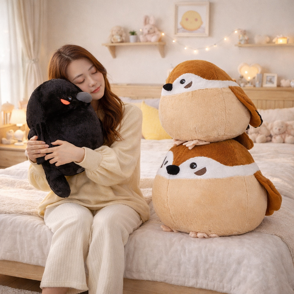 Round Chonky Sparrow Raven Crow Bird Plushies — image 7