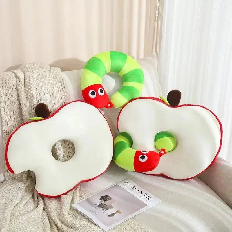 Apple & Worm Plushie Set – Unique Backrest and Neck Pillow — image 3