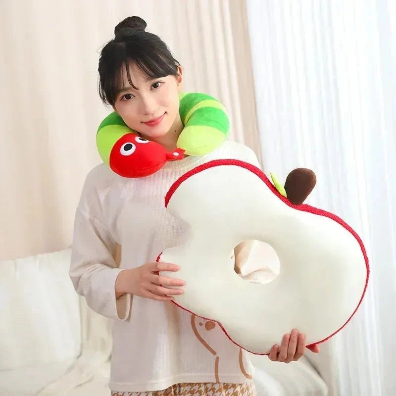 Apple & Worm Plushie Set – Unique Backrest and Neck Pillow — image 4