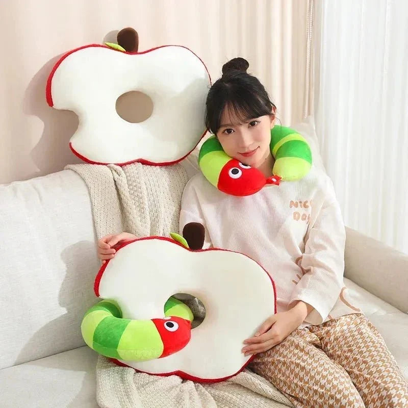 Apple & Worm Plushie Set – Unique Backrest and Neck Pillow — image 5